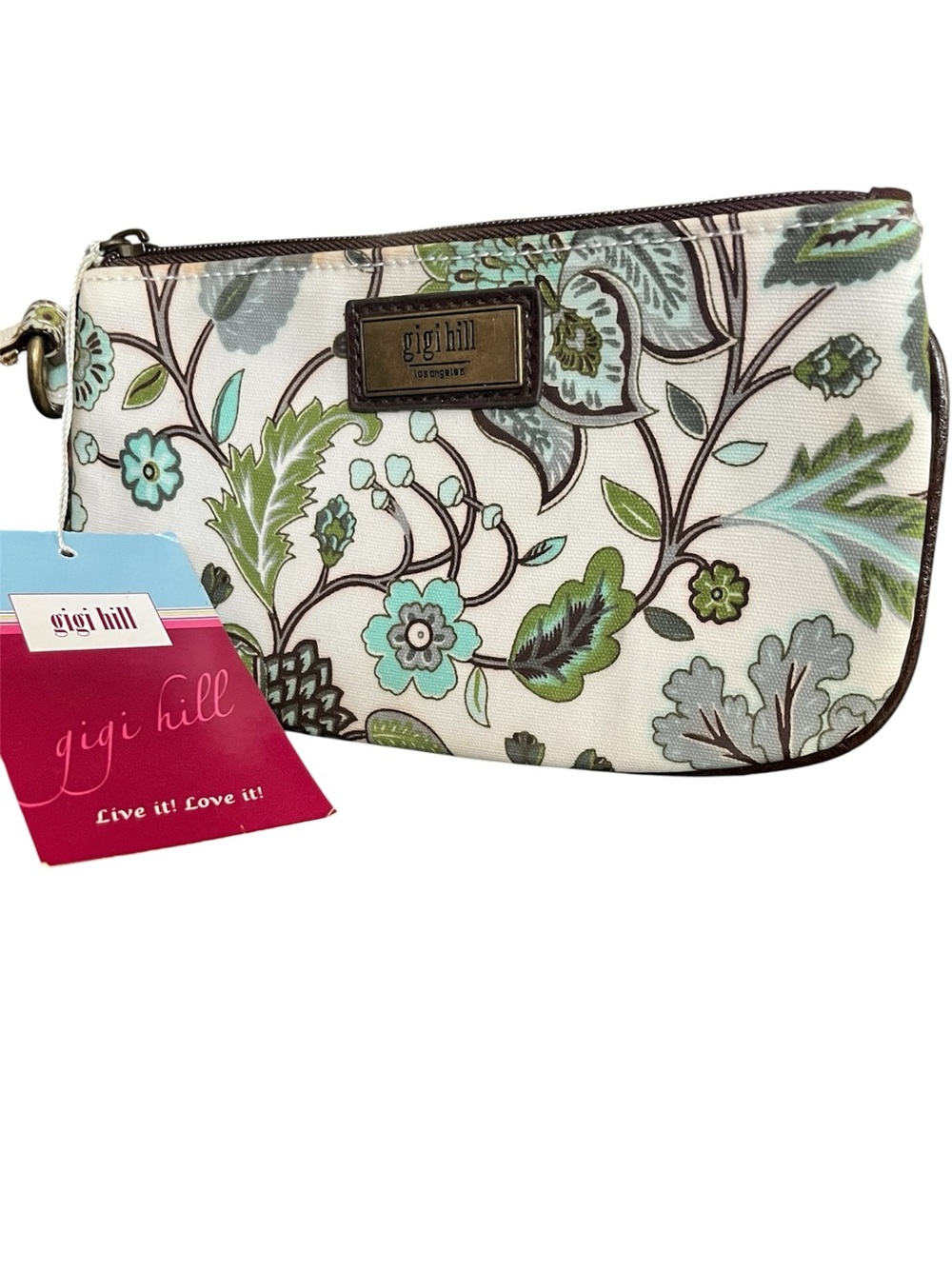 gigi hill Floral Zip Wristlet Clutch in Cream and Aqua